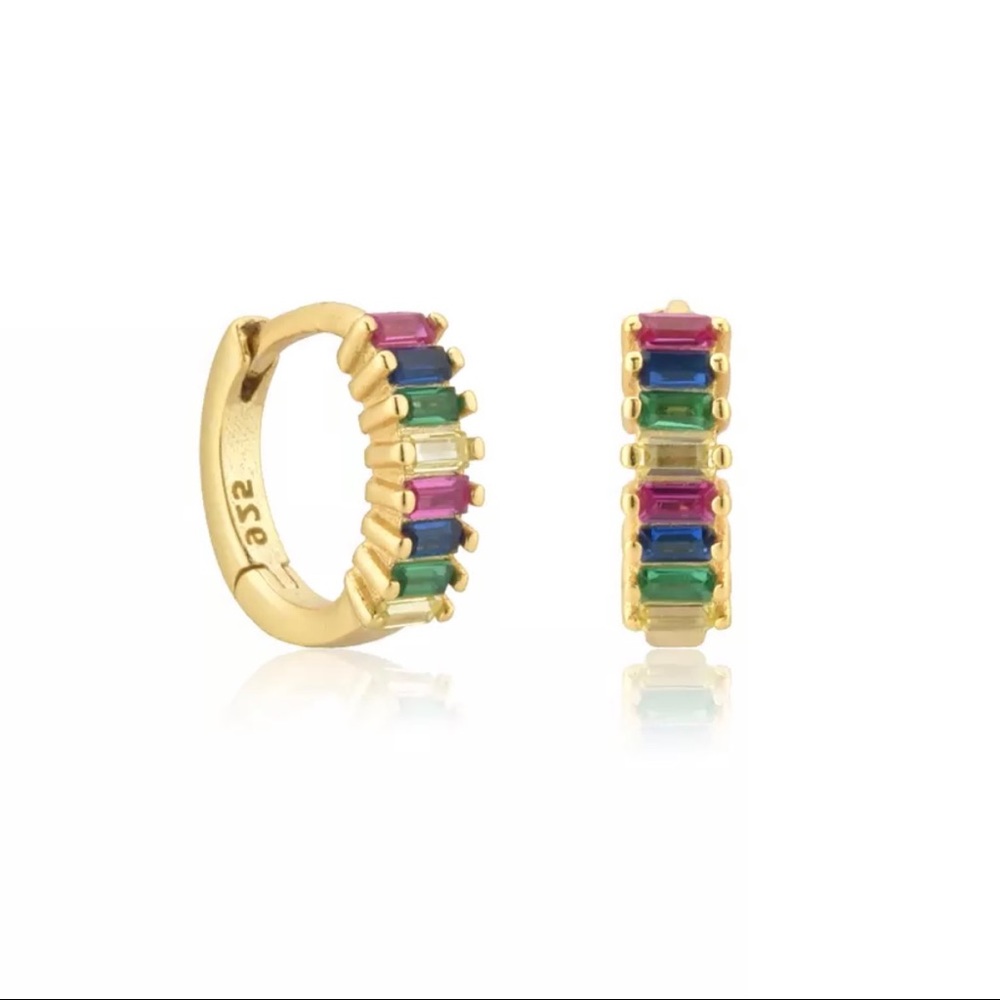 NWT PAVE GEM STONE GOLD HUGGIE HOOP EARRING SET
